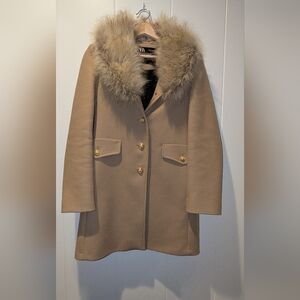 Zara Camel Coat with Faux Fur Trim